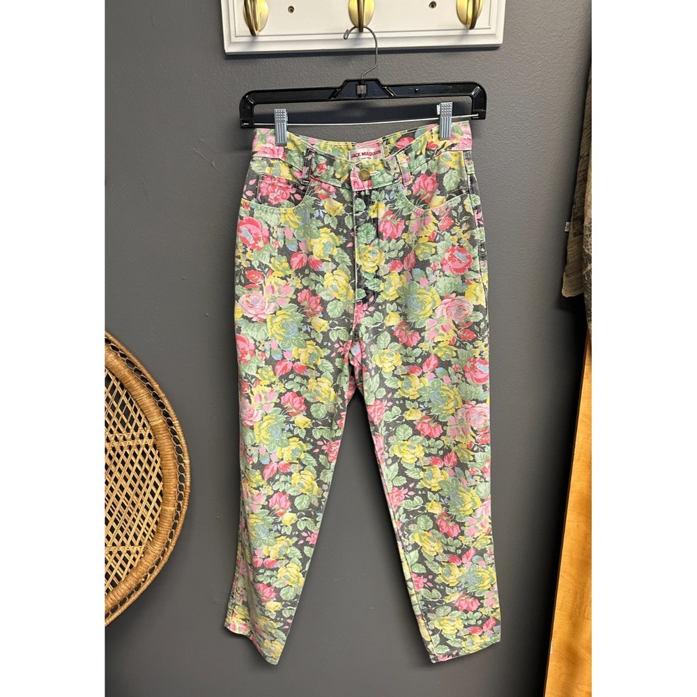 Vintage Jack Mulqueen NY Jeans Womens Size 7 Floral Colorful High Waist 80s